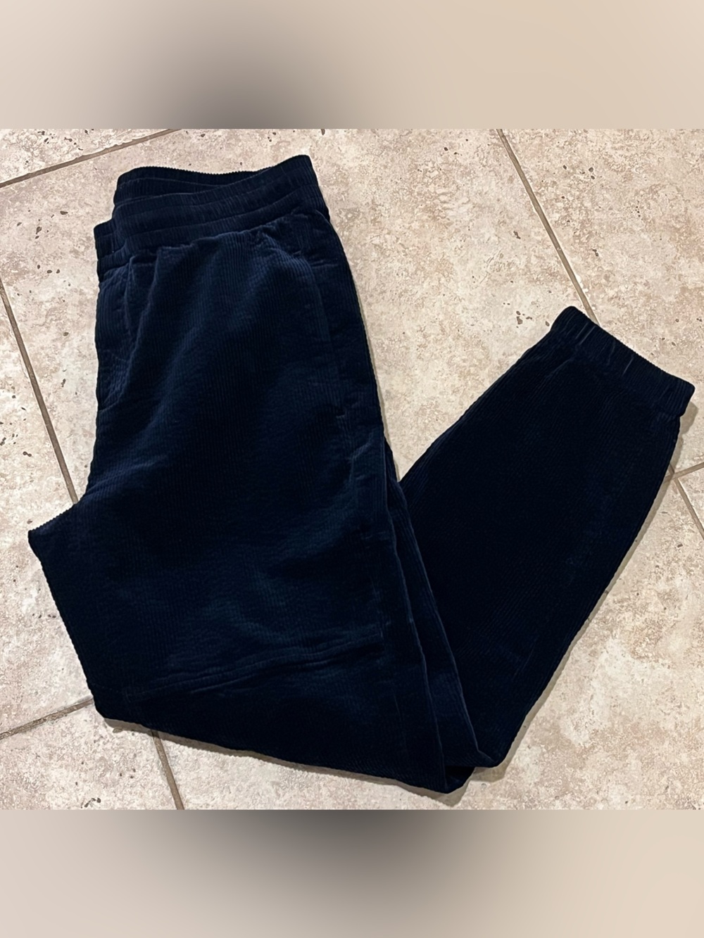 Moncler Men’s Navy Blue Corduroy Cotton Pants Drawstring Joggers L Large EUC WOW